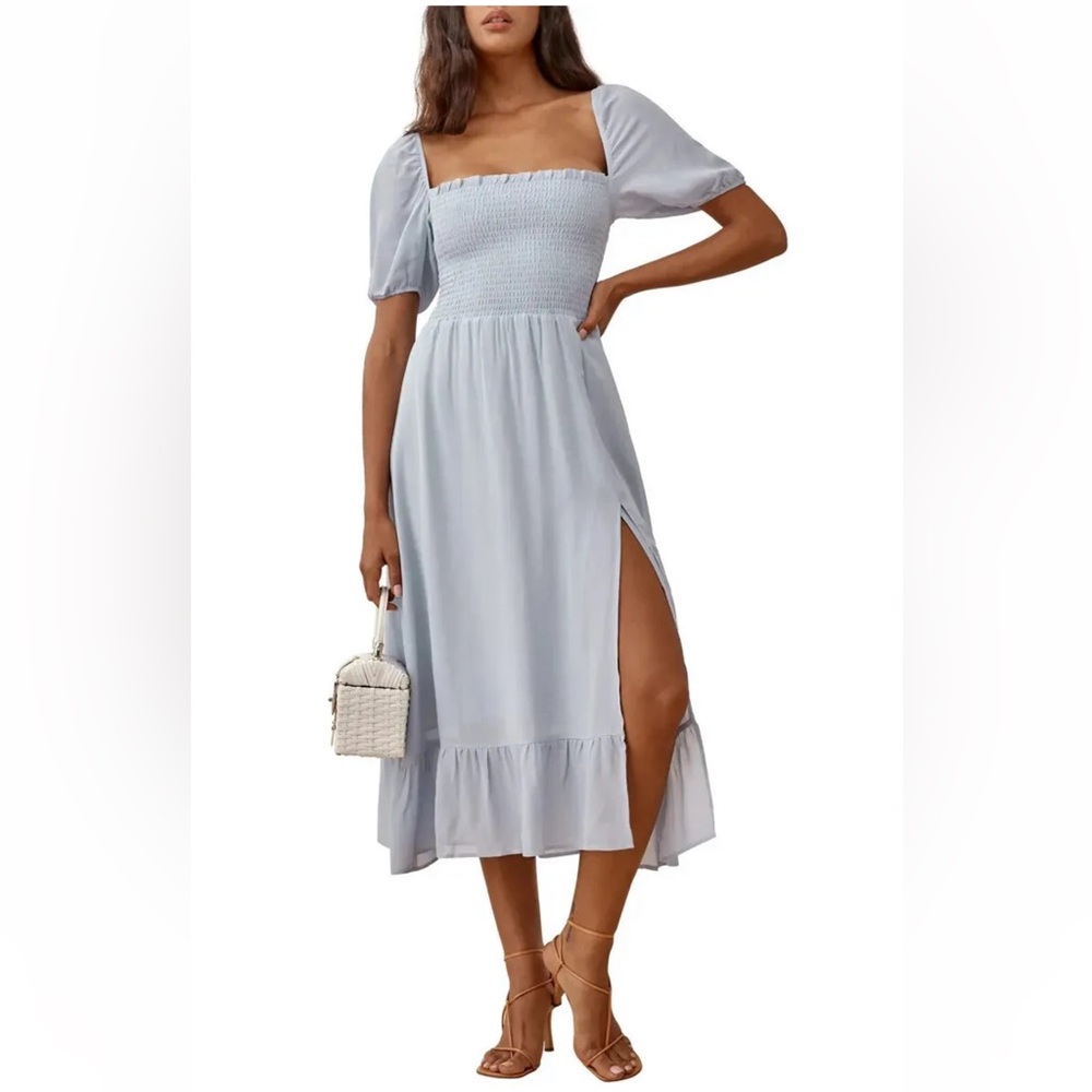 REFORMATION Women’s Meadow Midi Dress Mineral Blue Size Small $278 NEW